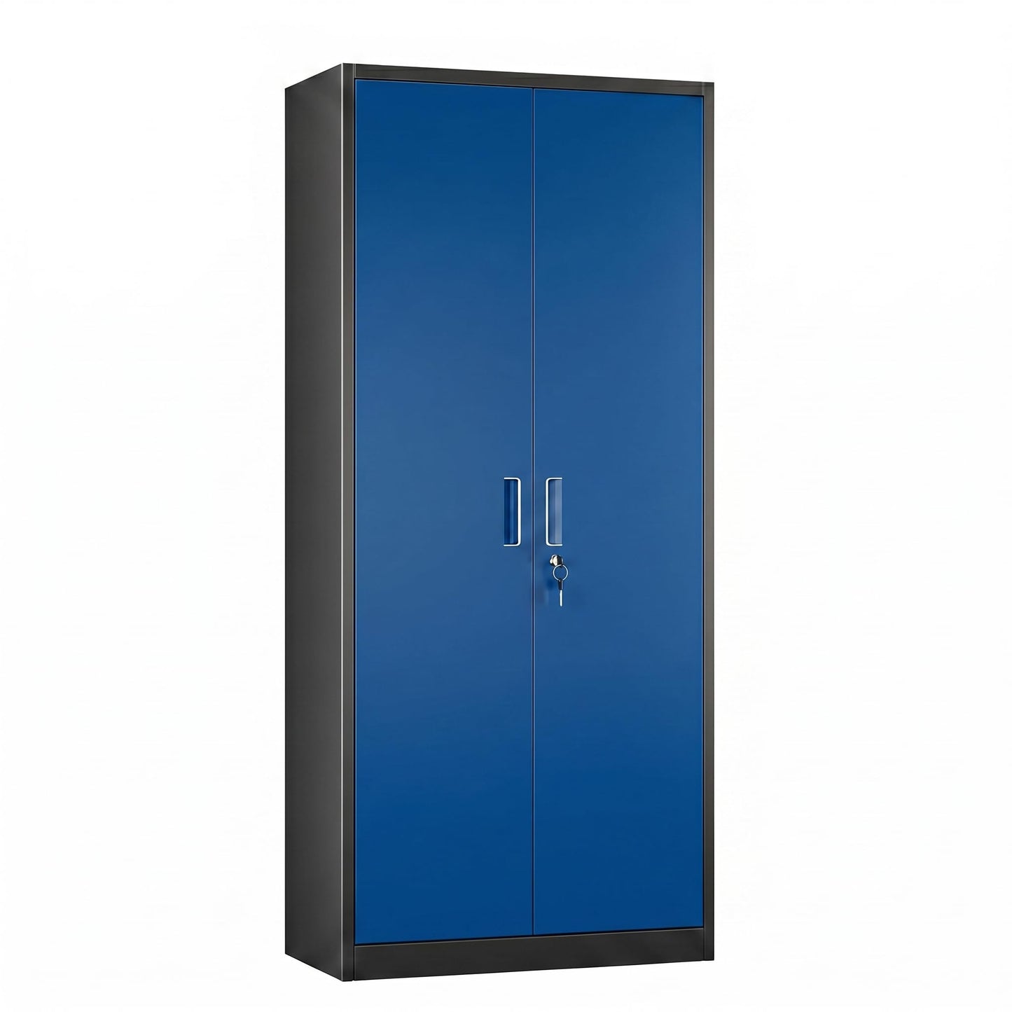 Lockable Metal Garage Storage Cabinet with Adjustable Shelves - Black & Blue