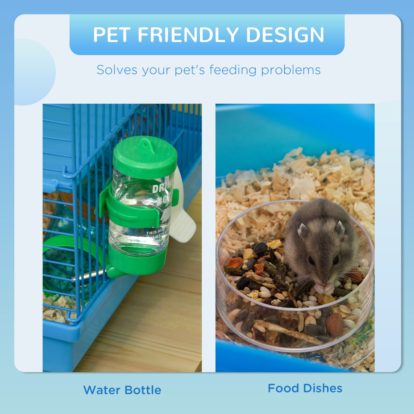 18.5-Inch Small Animal Hamster Cage with Tunnels Water Bottle and Exercise Wheel - Blue