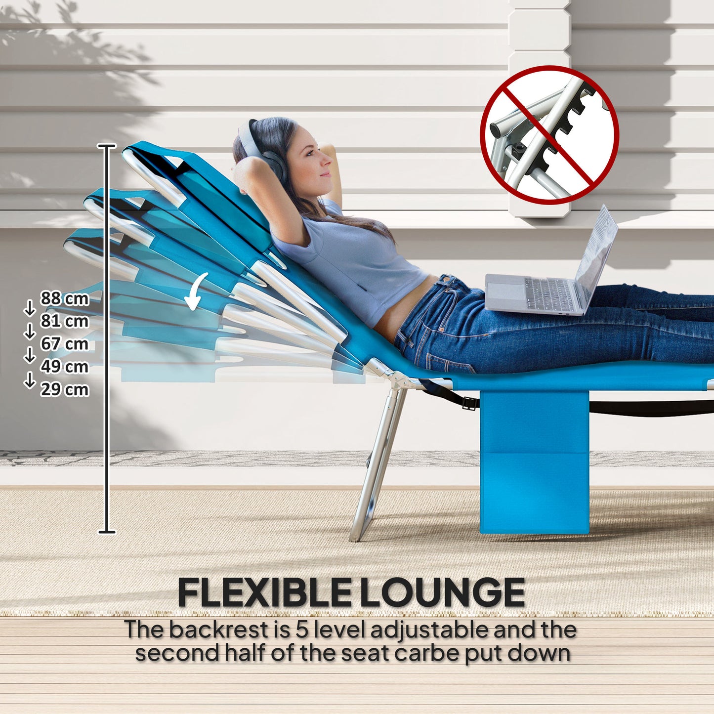 Folding Chaise Lounge Chair with Adjustable Backrest - Light Blue