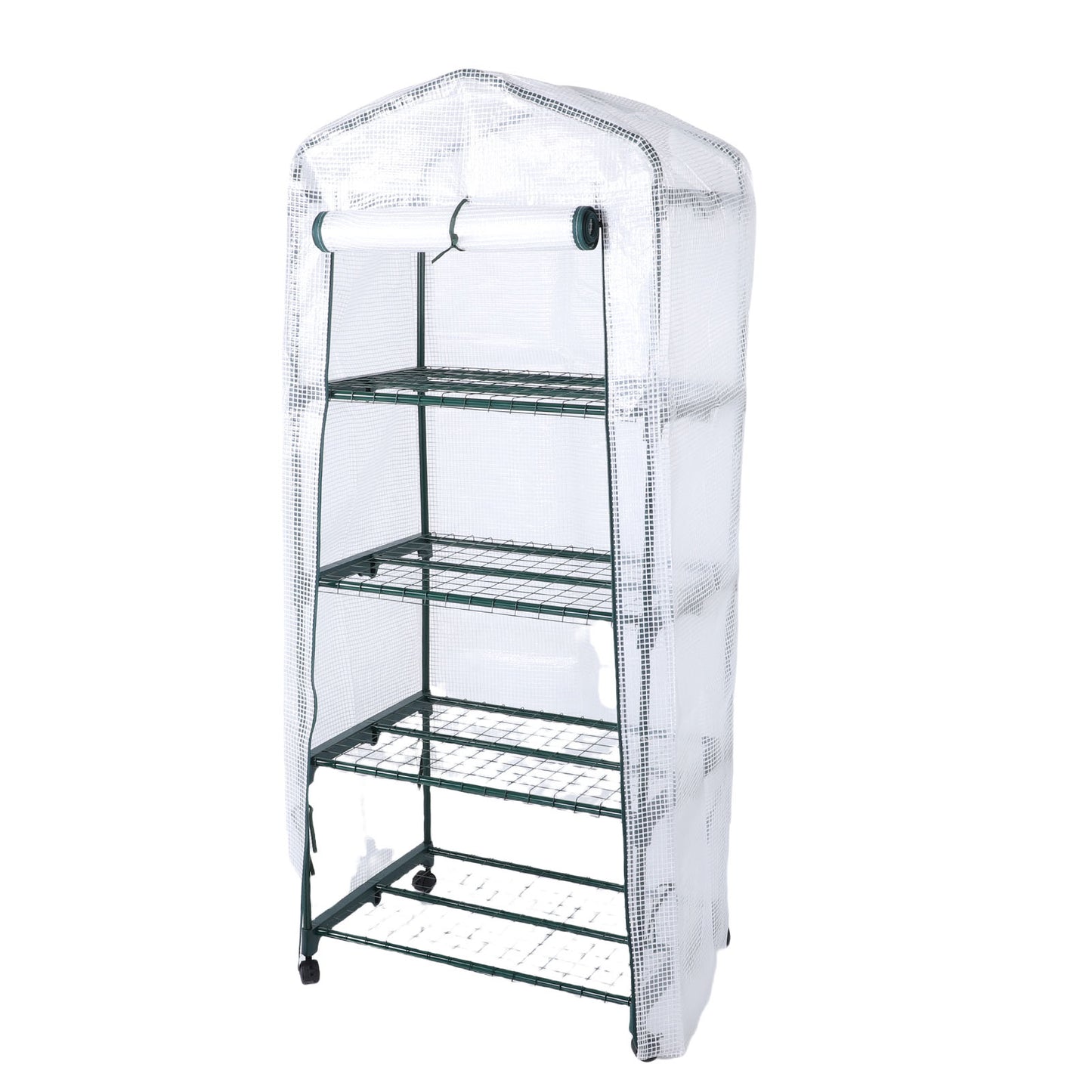 Portable Greenhouse with PE Cover & 360° Wheels - 4 Tiers Indoor Outdoor Plant Shelter