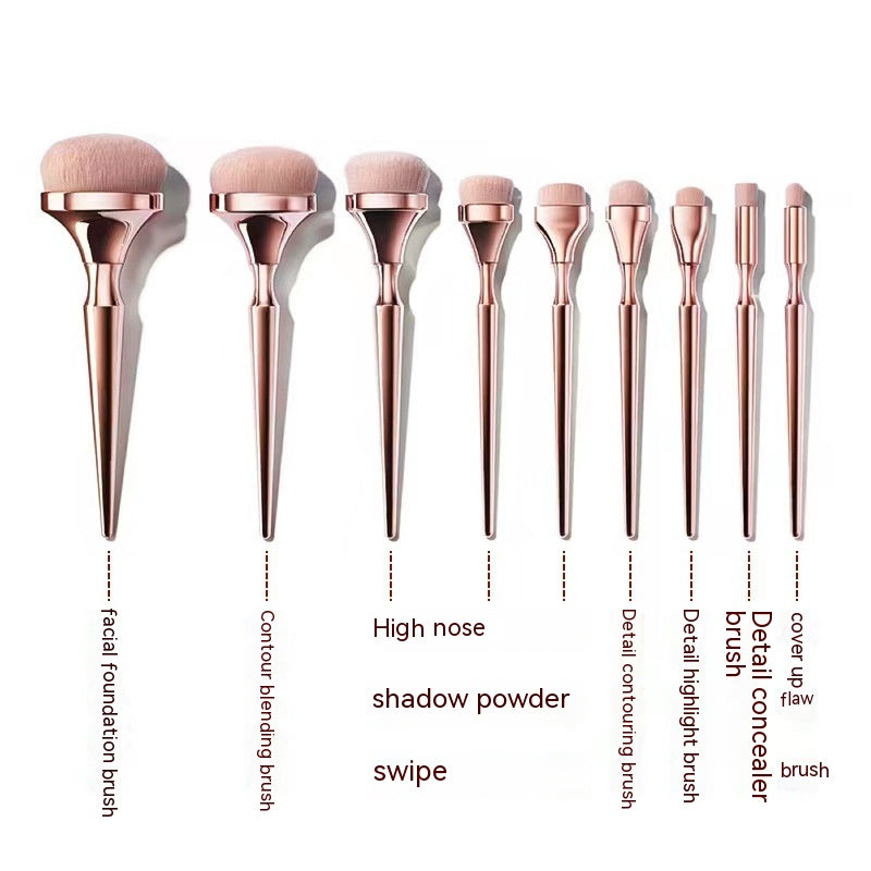 Gold Plated Makeup Brushes Set - 9 Natural Hair Cosmetic Tools