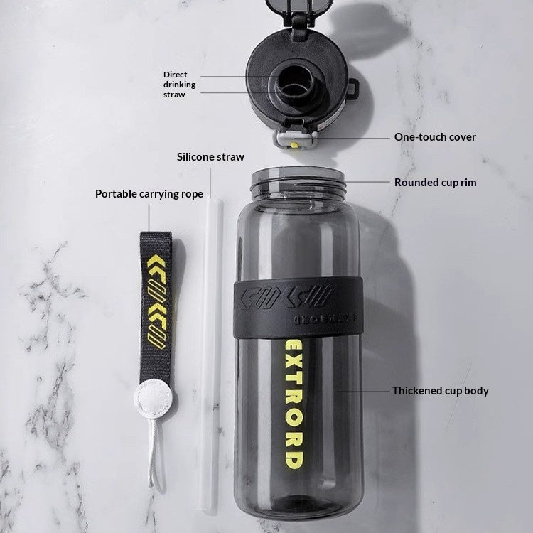 Large Capacity Sports Water Bottle with Straw Lid - Heat-Resistant Polycarbonate