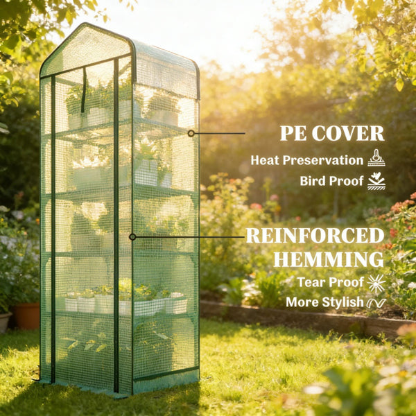Mini Greenhouse with Double-Layer Roof - 5-Tier Plant Shelf