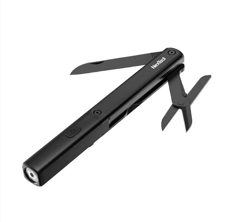 Pen-Shaped Multifunctional Tool with Flashlight and Scissors - Aluminum