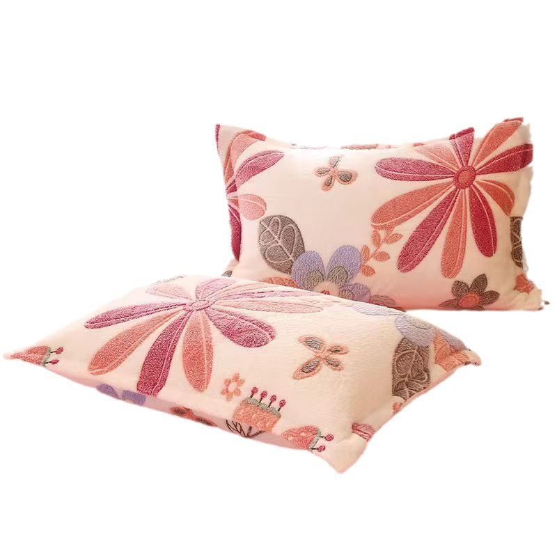 Fleece-Lined Double-Sided Winter Pillowcase - Coral Fleece, 48x74cm, Multiple Styles