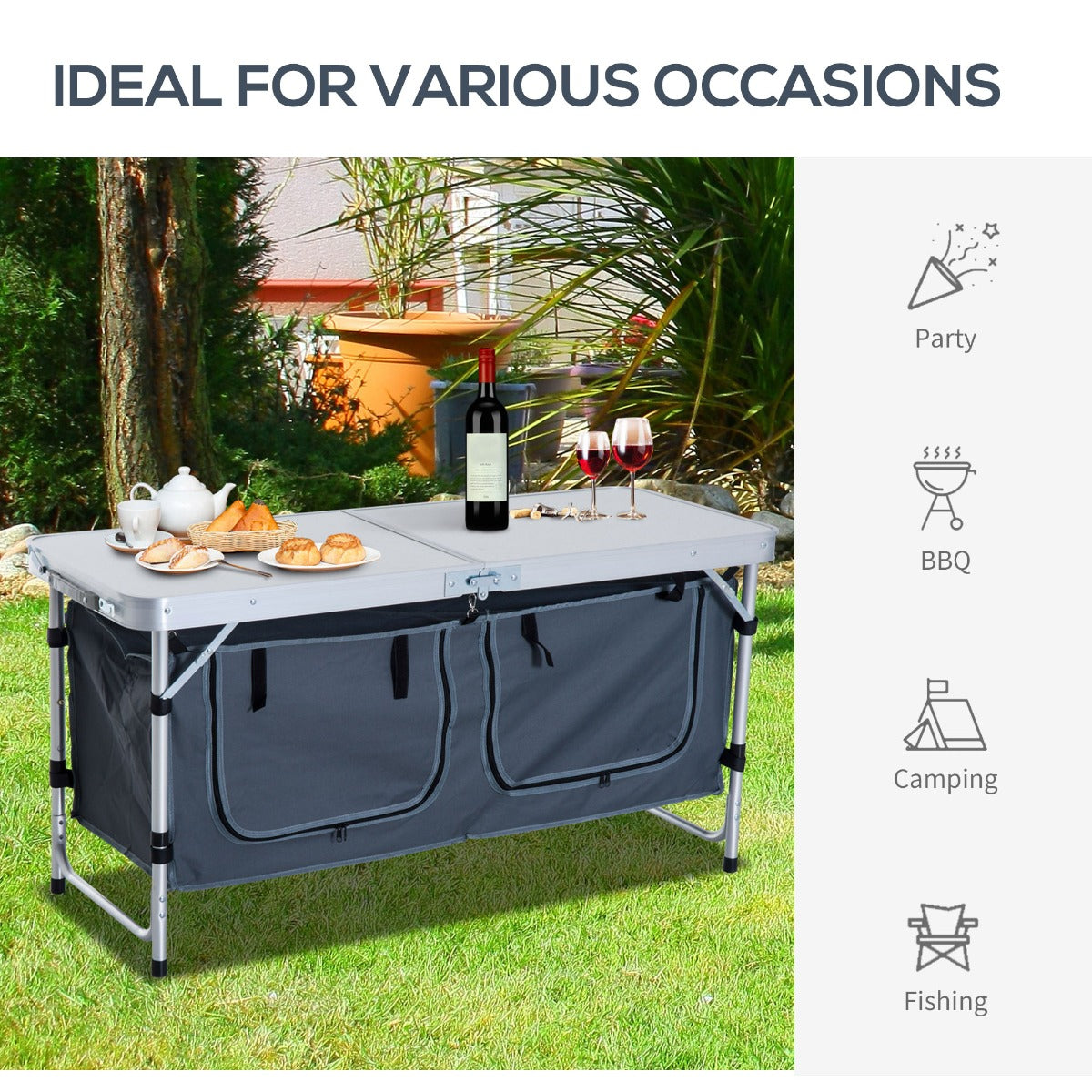 47" Portable Aluminum Camping Table with Carrying Handle & Organizer