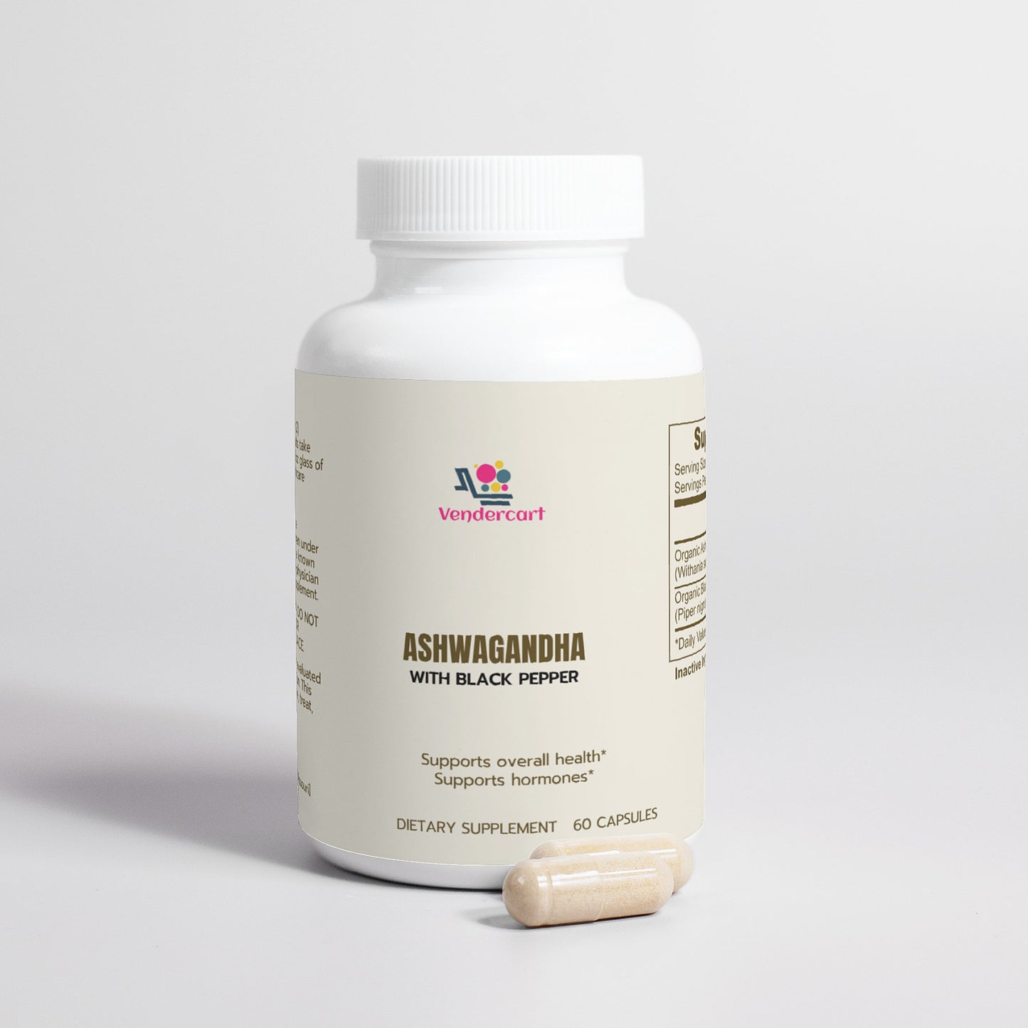 Organic Ashwagandha Root Capsules with Black Pepper for Stress Support