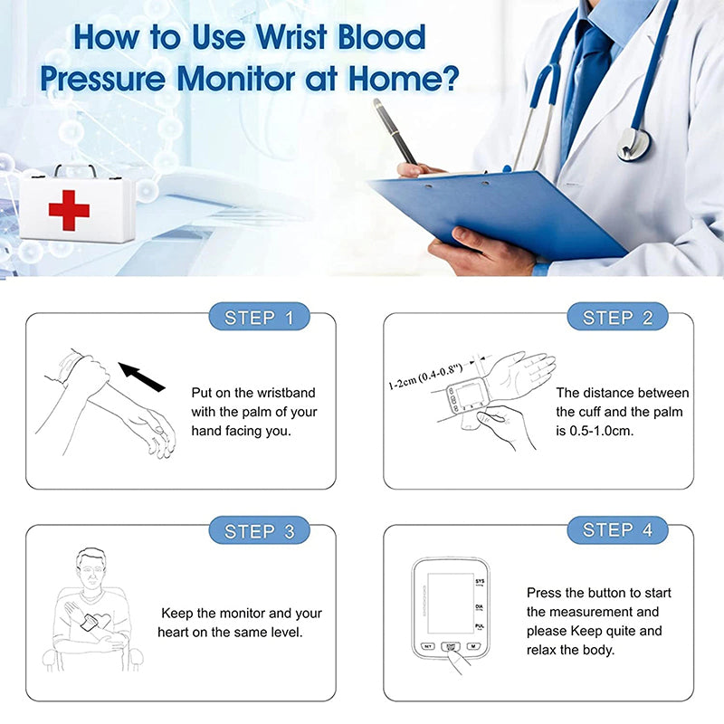 Automatic Wrist Blood Pressure Monitor - Portable Digital Heart Rate Tracker