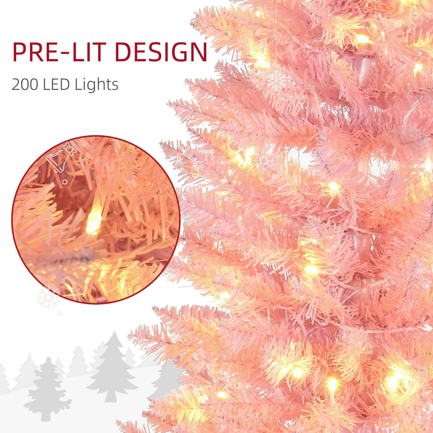 7ft Slim Pink Christmas Tree with Warm White LED Lights