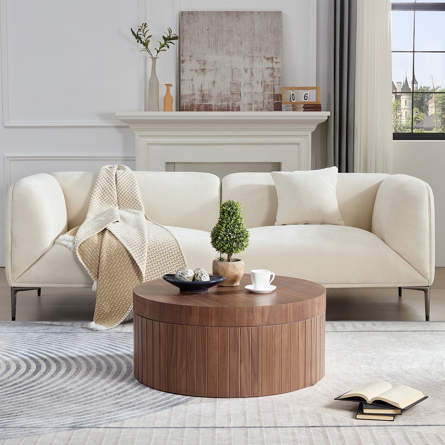 Modern Round Coffee Table With Storage Accent Tea For Living Room