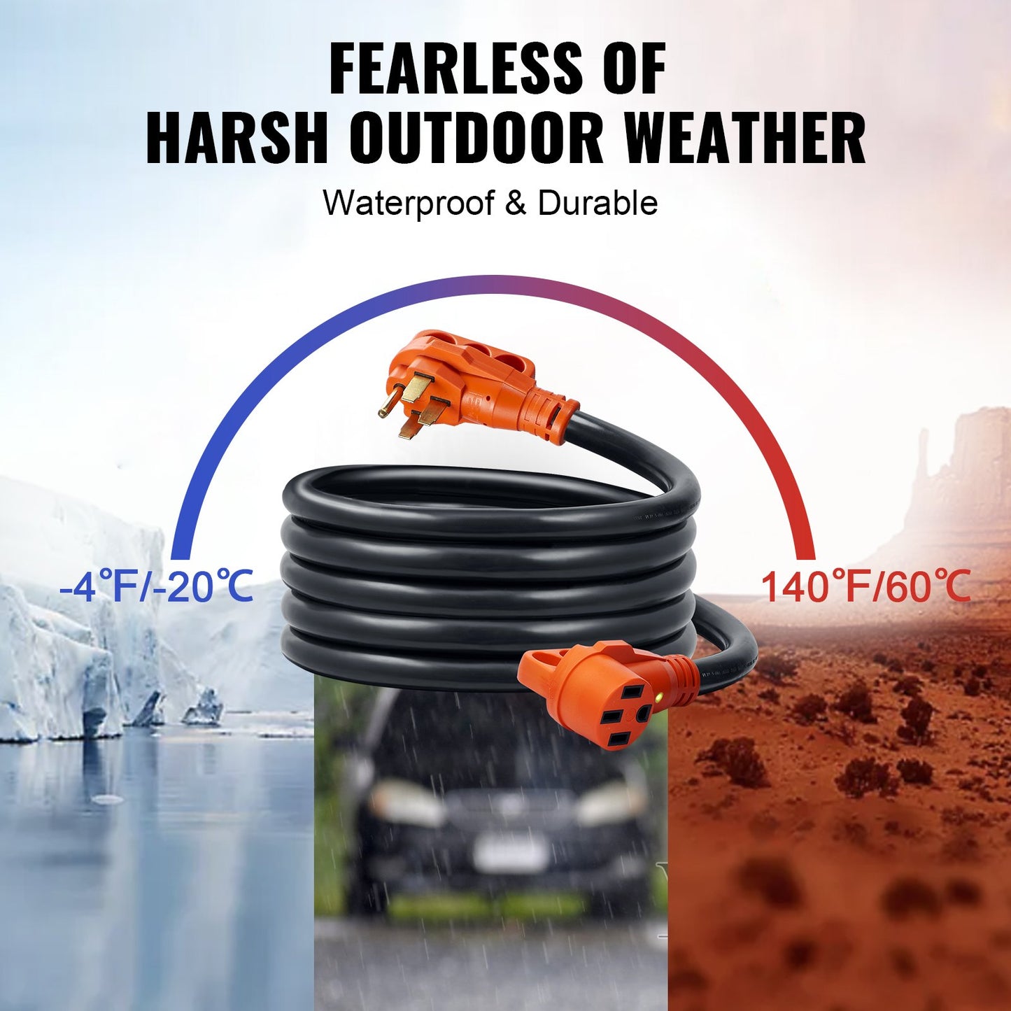 50 Ft RV Extension Cord 50 Amp Heavy Duty Power Cable NEMA 14-50R Female Plug - Orange