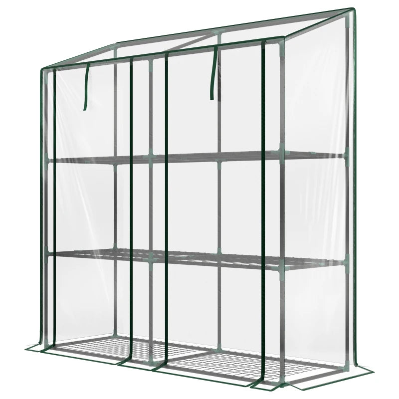 Portable Lean-To Greenhouse with 3 Tier Shelves and Zipper Doors - Clear