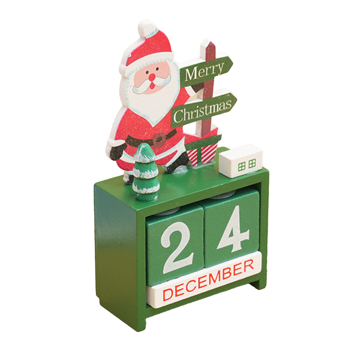 Wooden Christmas Desk Calendar - Santa & Tree Design