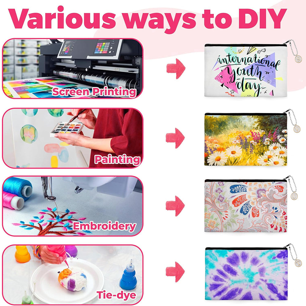 12 Pcs DIY Paintable Canvas Pouch Set with Charms and Chains