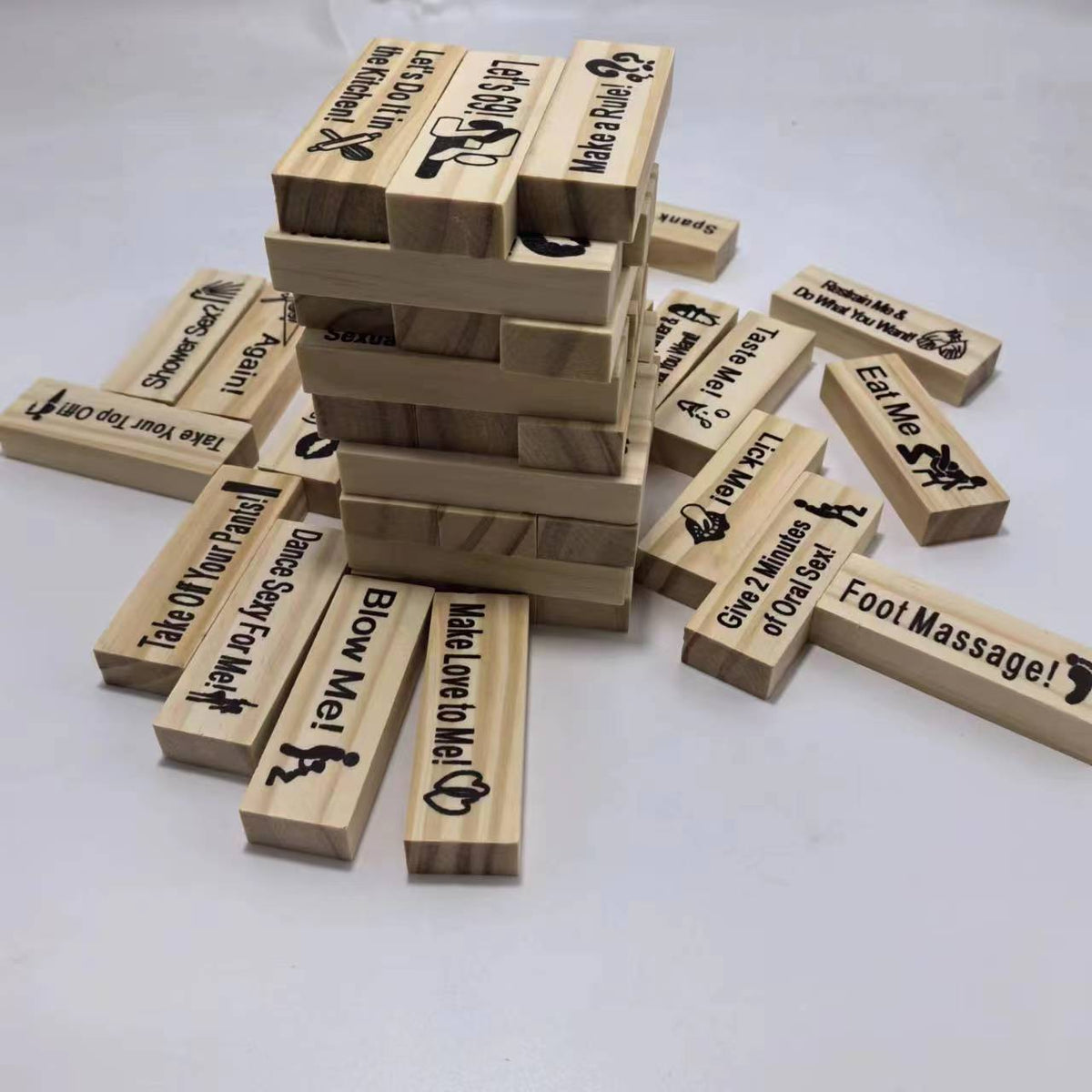 Wooden Block Tower Game for Couples - Intimate Jenga Stacking Game with 48 Blocks