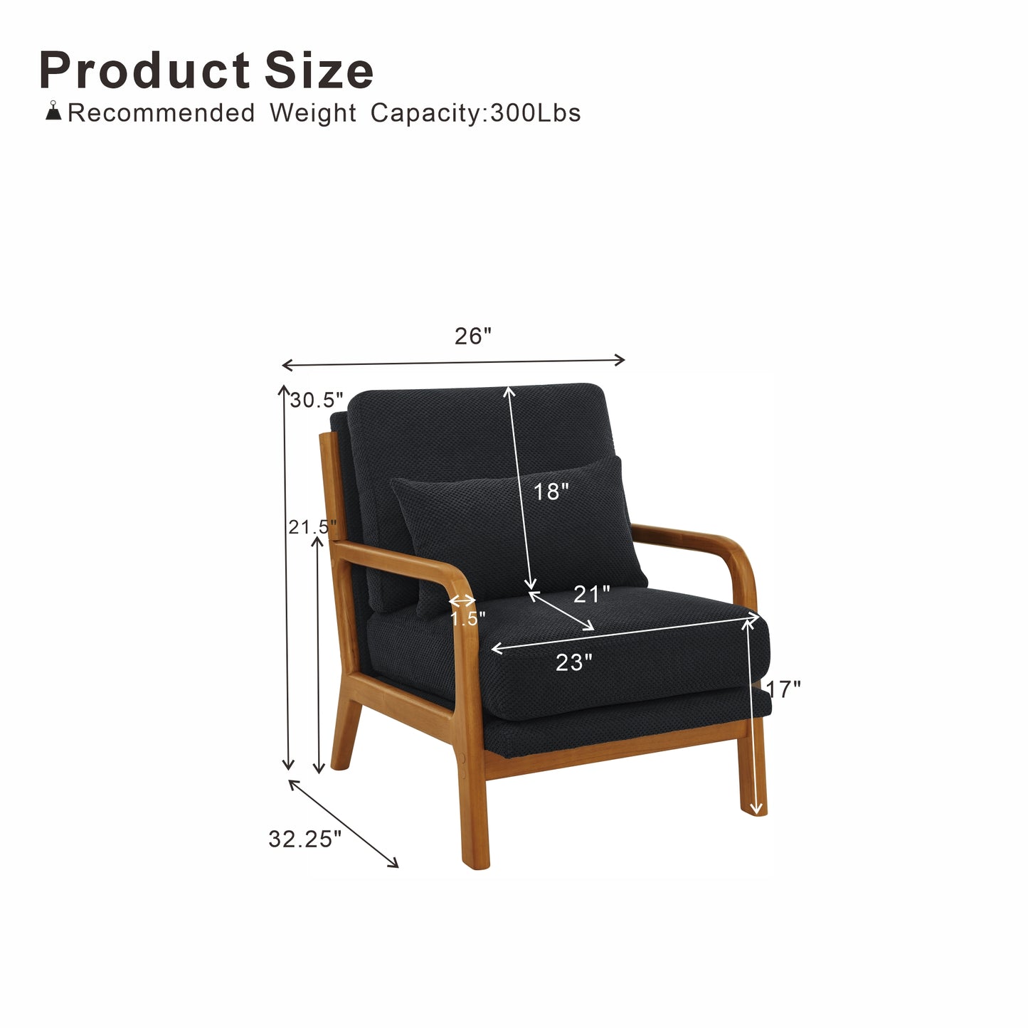 Mid-Century Modern Wooden Lounge Chair - Black Fabric