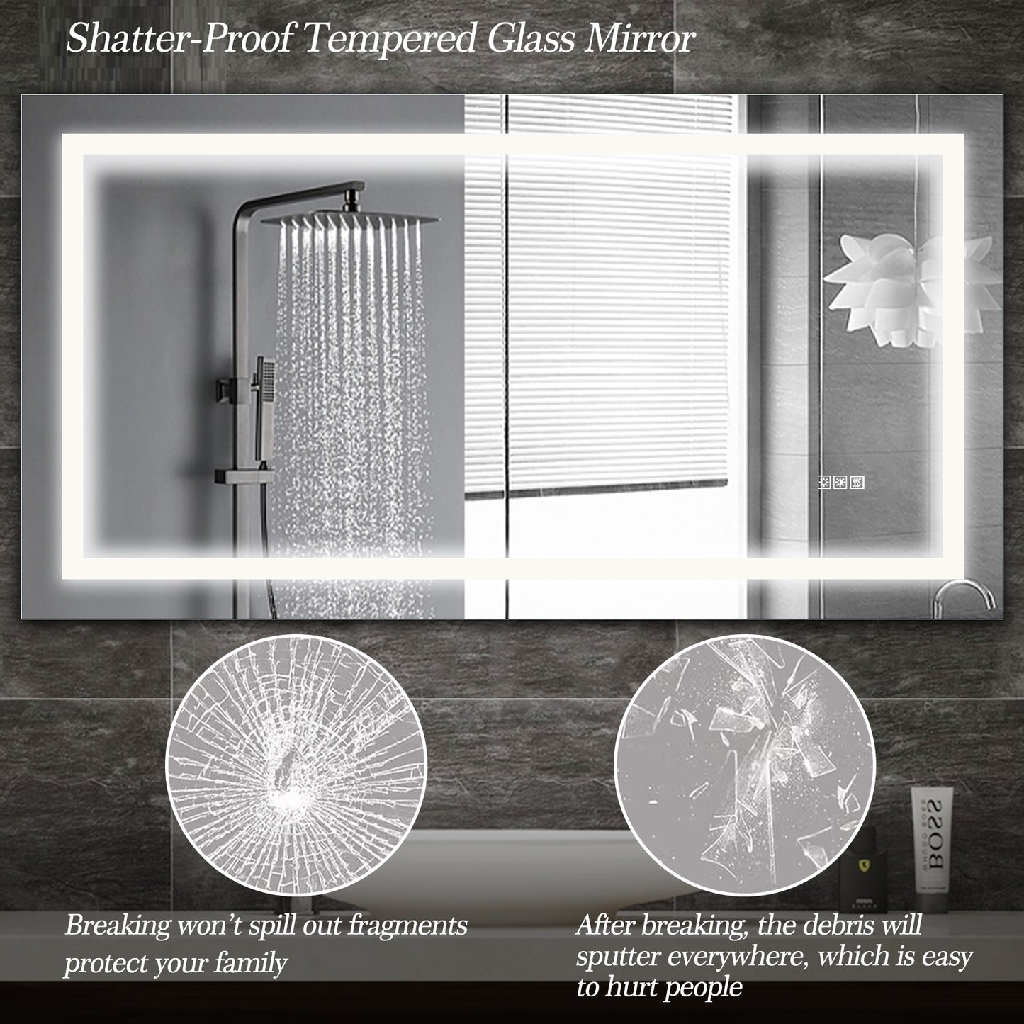 LED Bathroom Mirror 60x32 with Anti-Fog & Touch Sensor