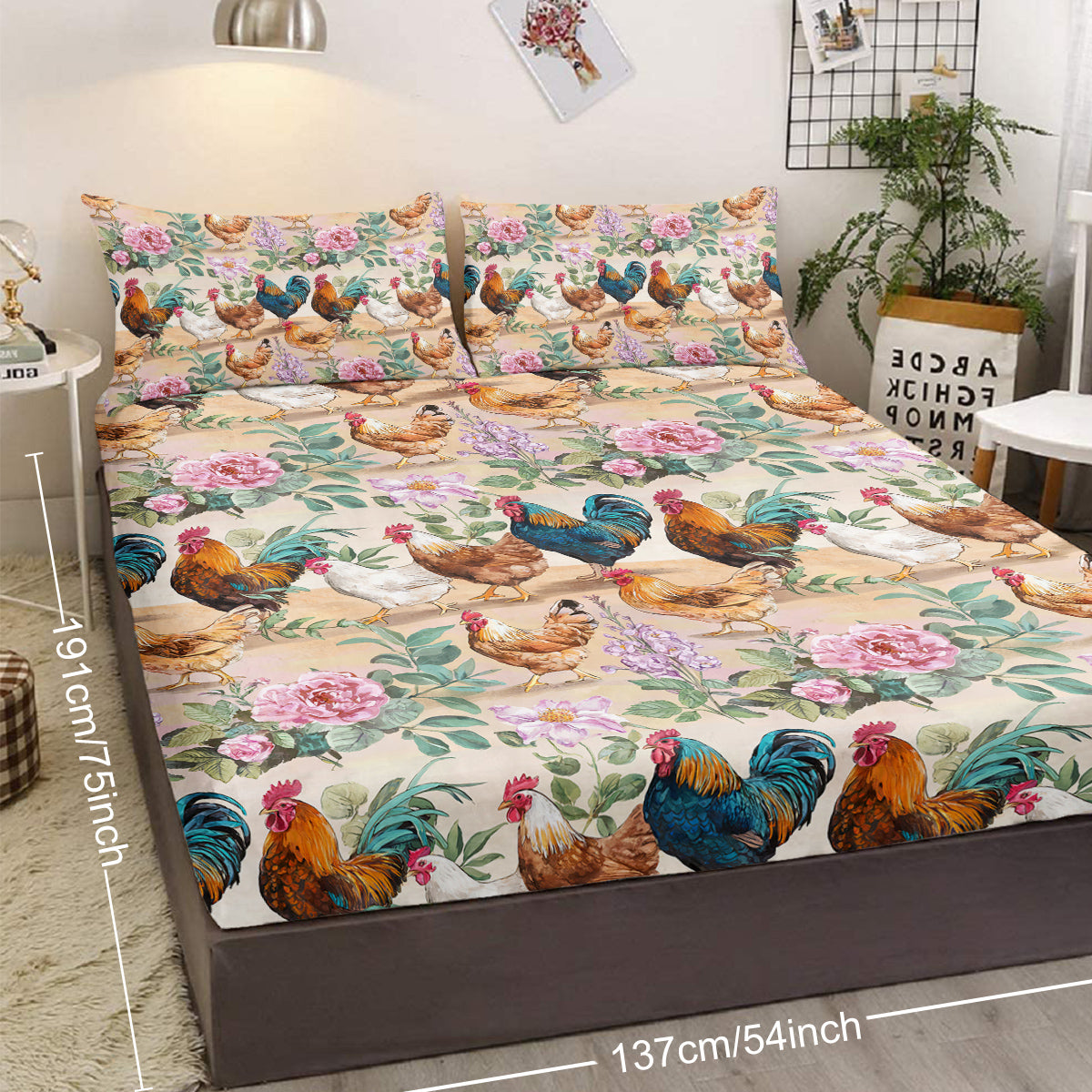 Farmhouse Animal Bed Sheet Set - Deep Pocket Fitted Bedding with Floral Rose Pattern