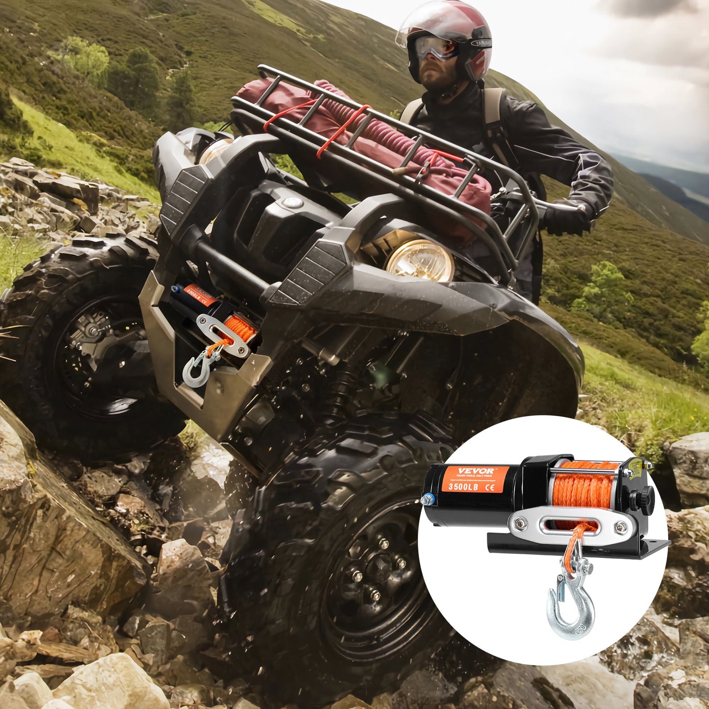 3500Lb Waterproof Electric Winch for ATV UTV Off-Road Recovery with Synthetic Rope