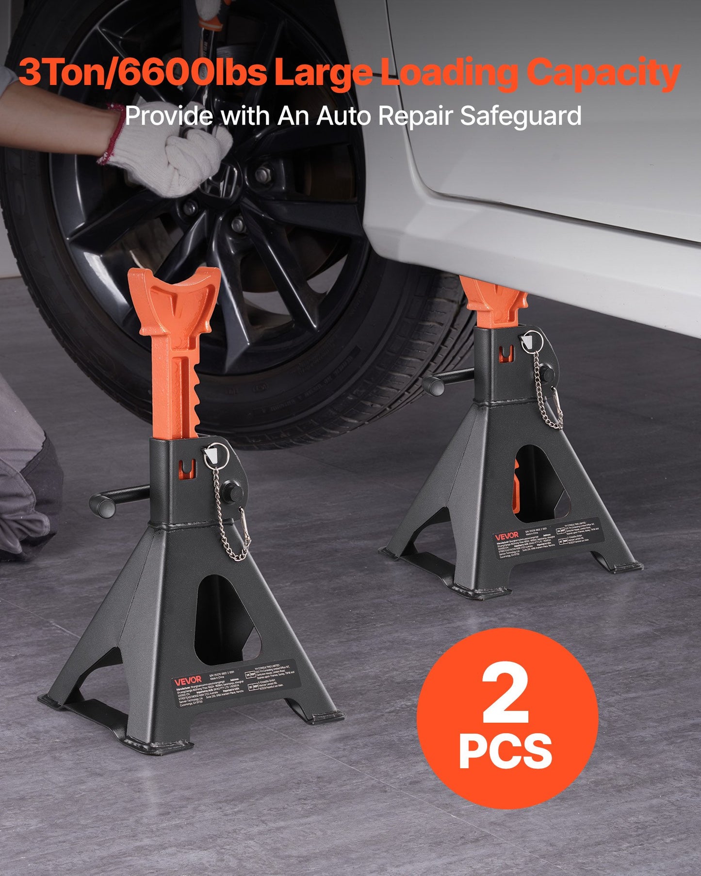 Heavy Duty 3 Ton Car Jack Stands - Adjustable Support for SUV, Pickup, ATV