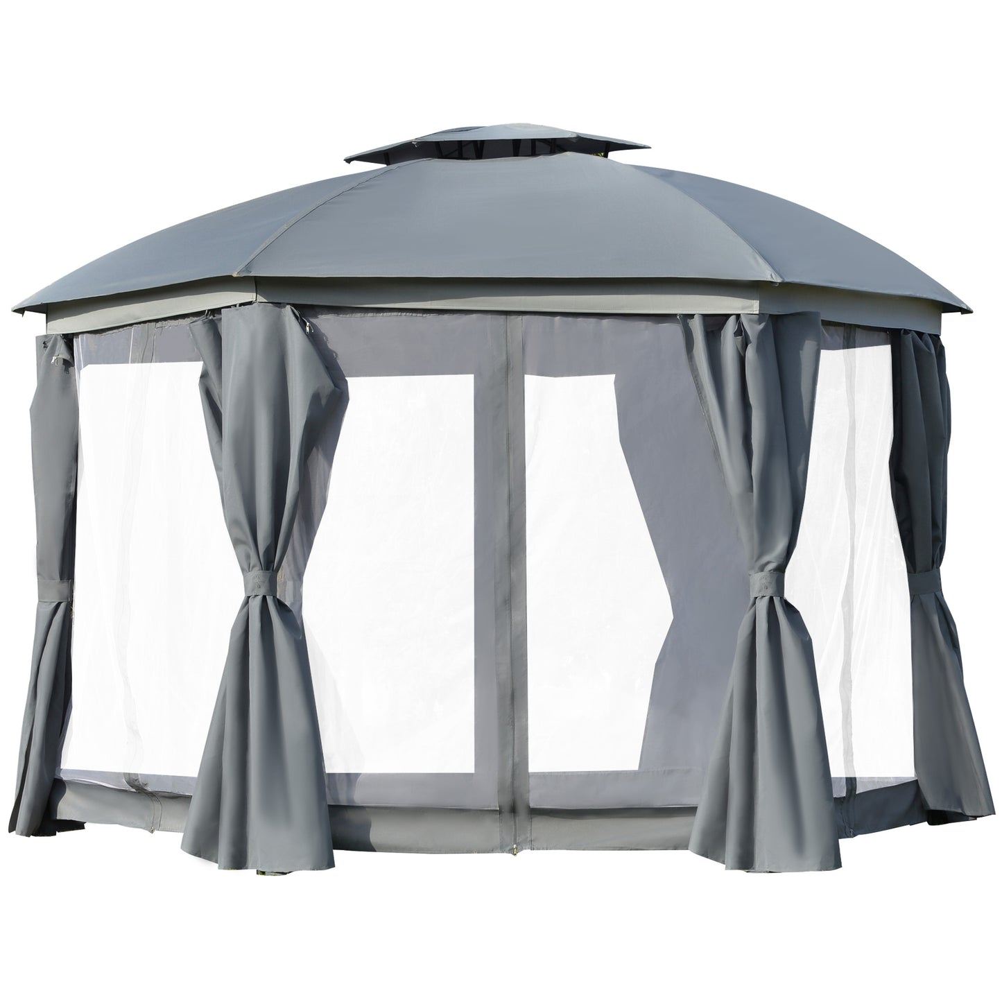 12-Foot Round Outdoor Gazebo Canopy with Double Roof & Curtains