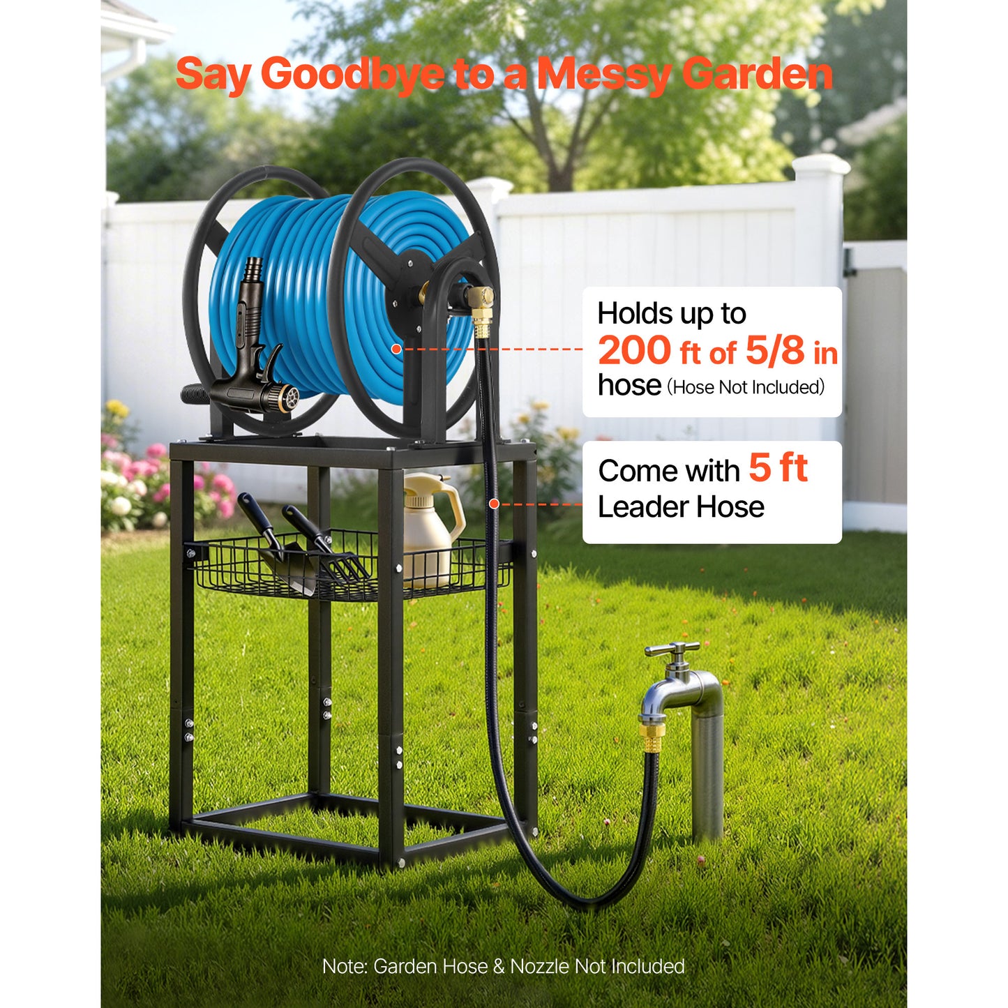 Wall Mounted Garden Hose Reel - Holds 200 Feet of 5/8 Inch Hose with Brass Connector, Decorative Bronze Finish for Yard and Garden