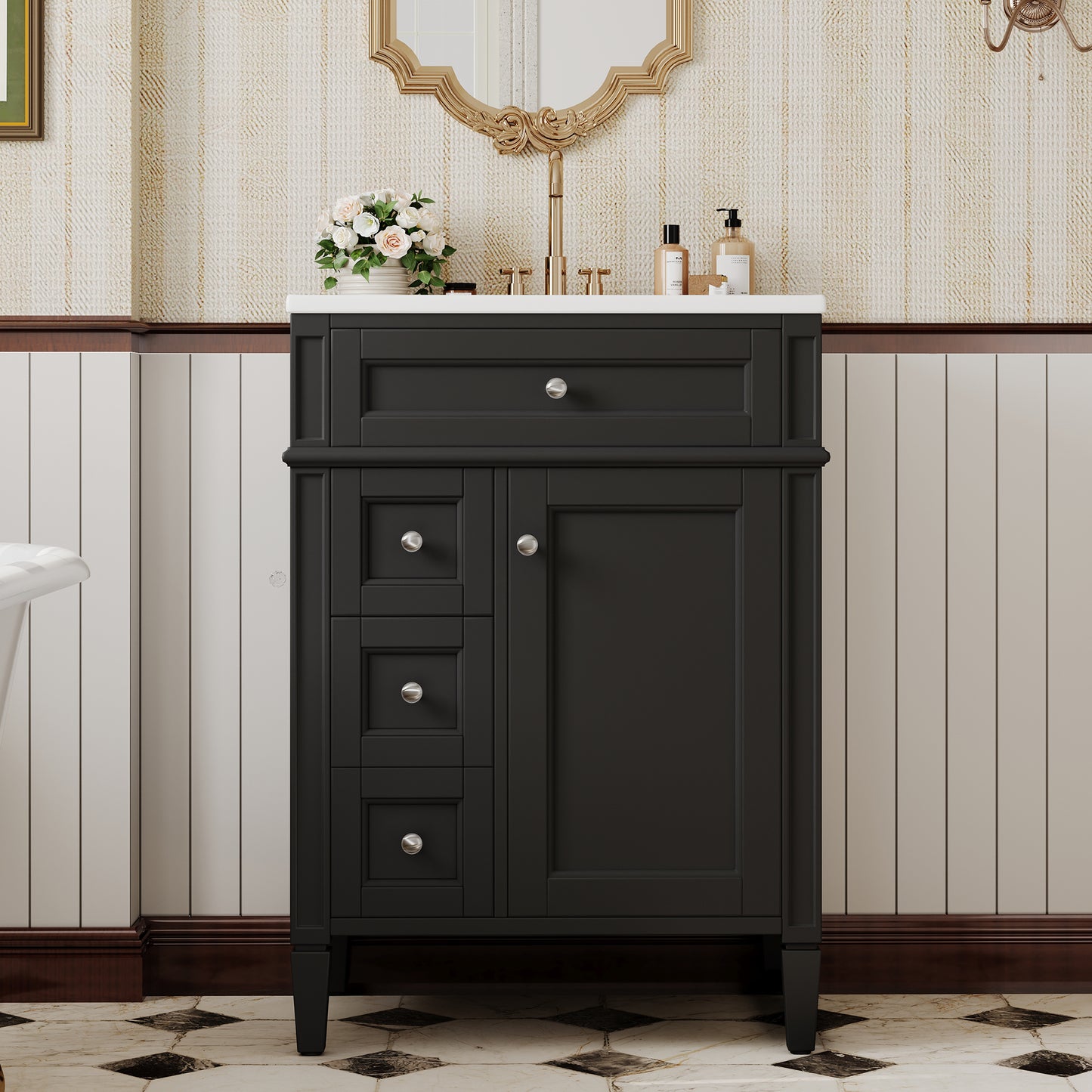 24-Inch Modern Bathroom Vanity with Sink and Storage - Black