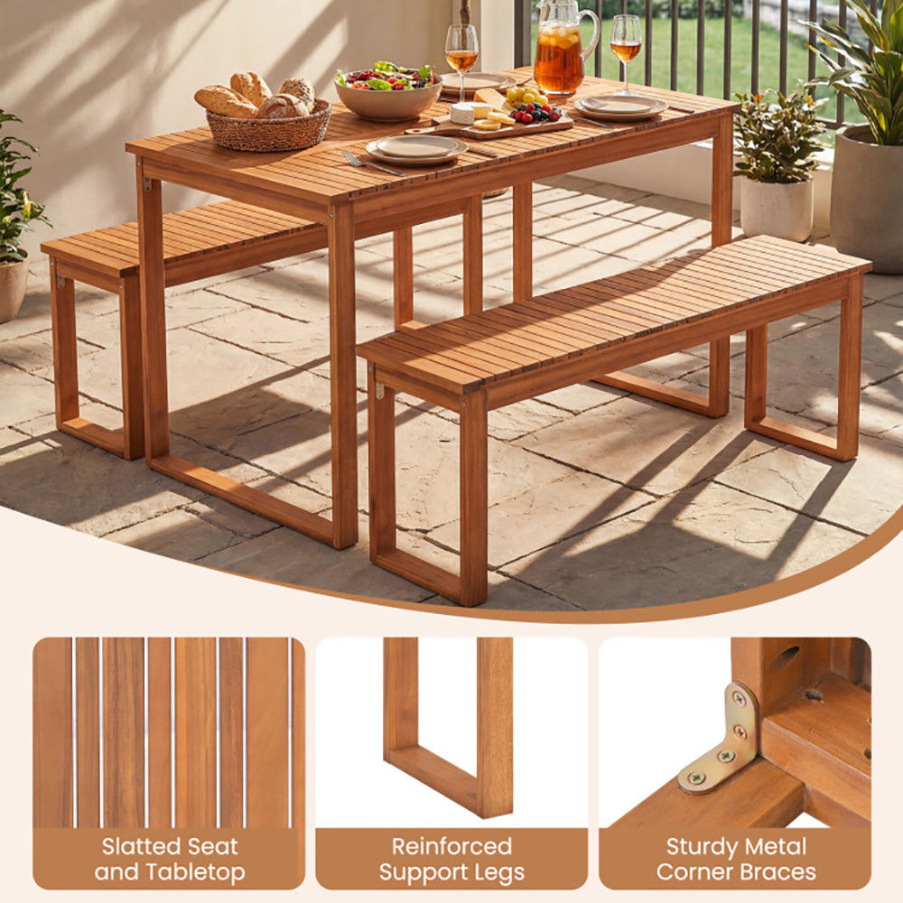 3 Pieces Acacia Wood Picnic Set With Outdoor Dining Table And 2