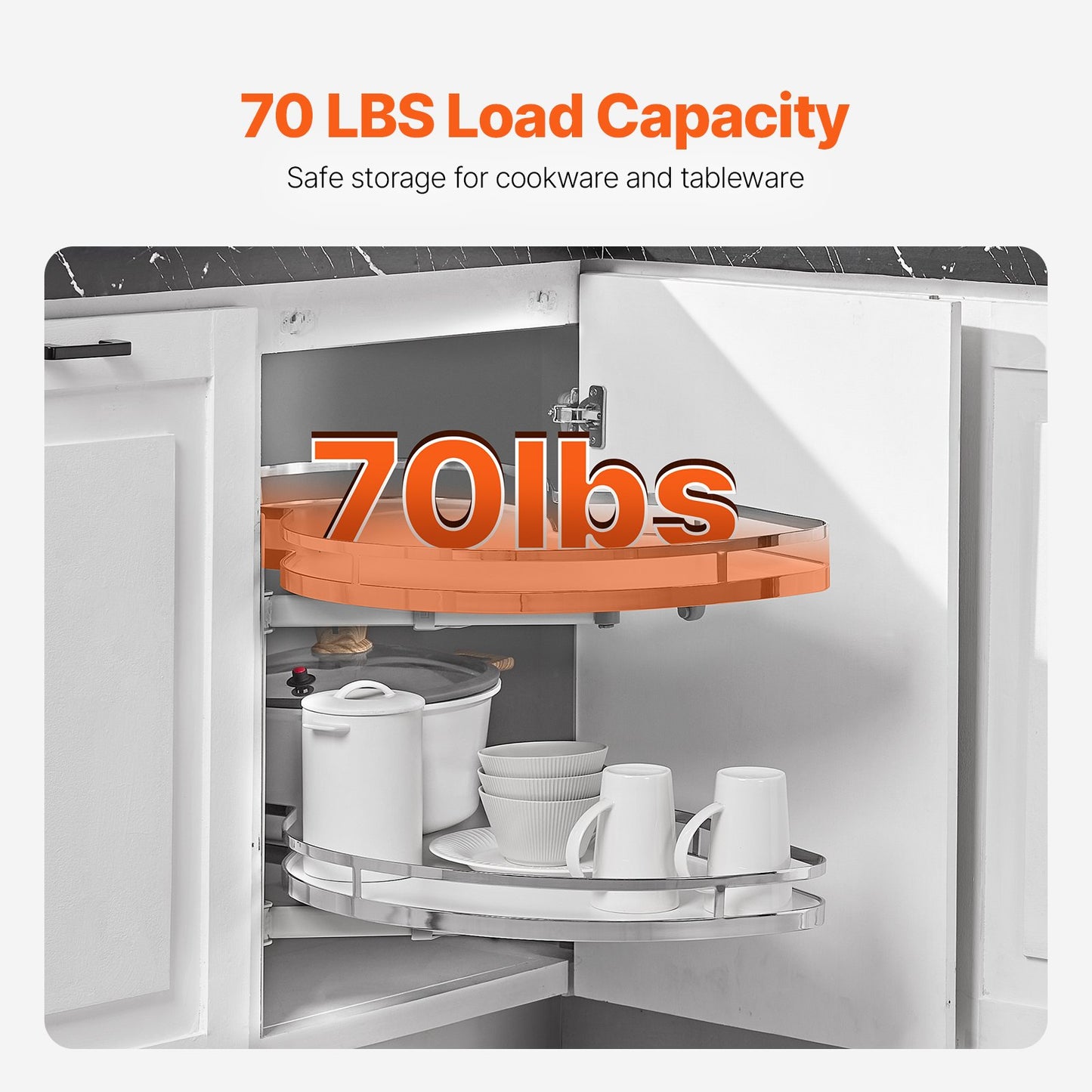 Pull-Out Corner Cabinet Organizer - 2 Tier Soft Close, White