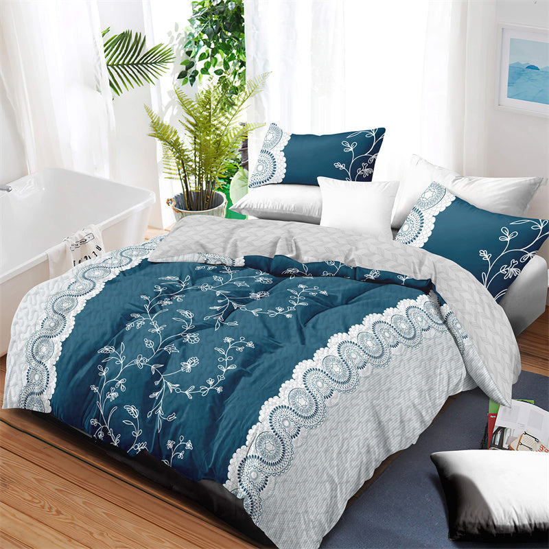 Teal Floral Quilt Set - 3-Piece Bedding with Pillow Shams
