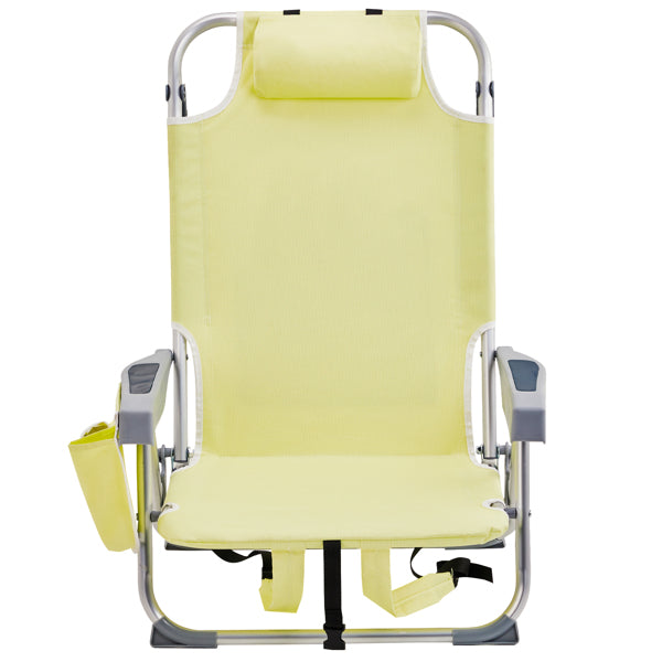 Lightweight Folding Beach Chair with Adjustable Back - Yellow