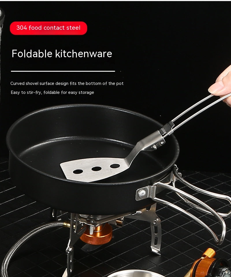 Portable Outdoor Cookware Set with Folding Pans & Windproof Gas Stove