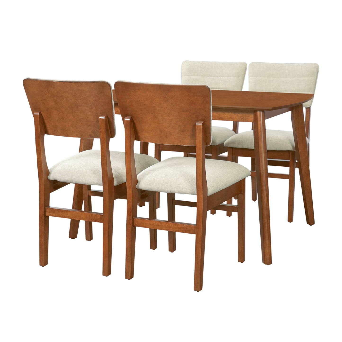 Farmhouse Dining Table Set for 4 with Upholstered Chairs - Brown & Beige