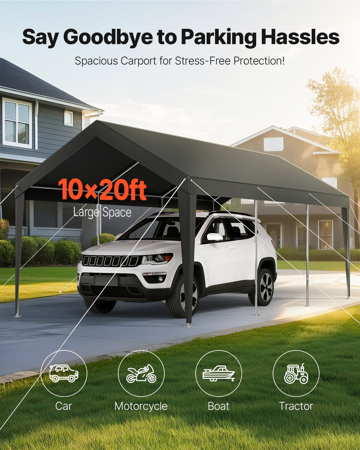 10x20 ft Heavy Duty Portable Carport Shelter Tent - Weatherproof Garage