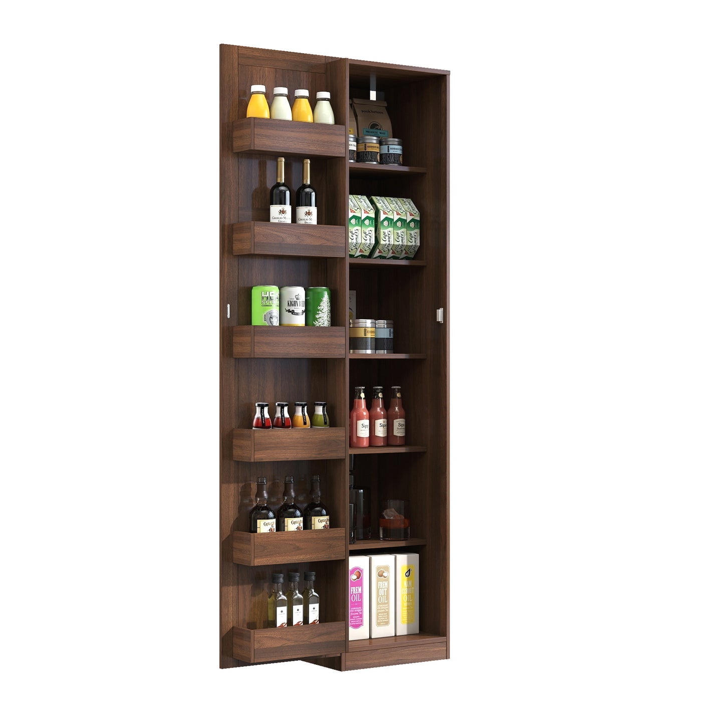 Kitchen Pantry Cabinet, Walnut Freestanding Buffet Cupboards