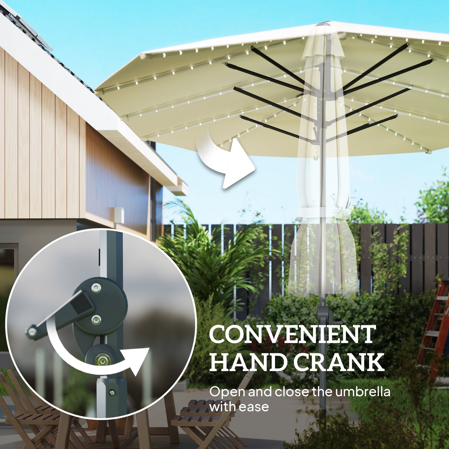 15ft Double-Sided Outdoor Umbrella with Solar Lights - Cream White