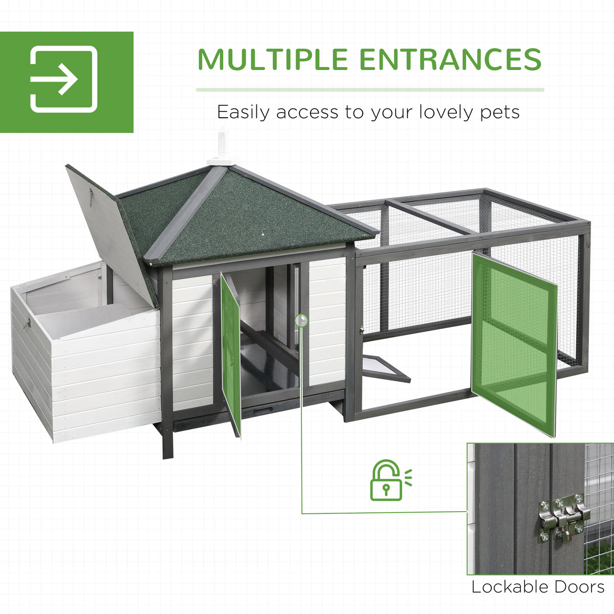 77-Inch Wooden Chicken Coop with Nesting Box, Removable Tray & Ramp - Outdoor Hen House in Gray