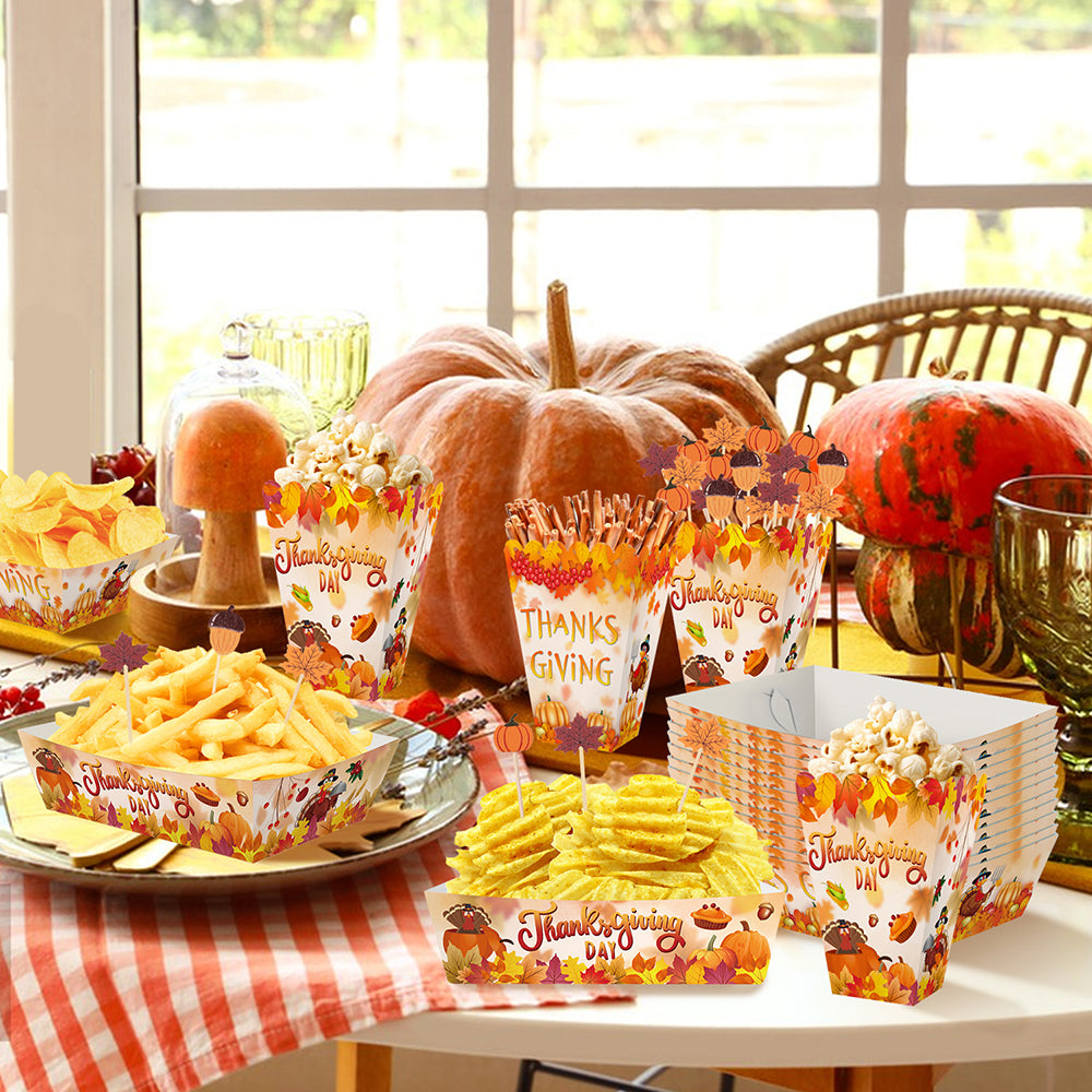 Thanksgiving Party Tableware Set - 134 Pcs Pumpkin Plates & Picks