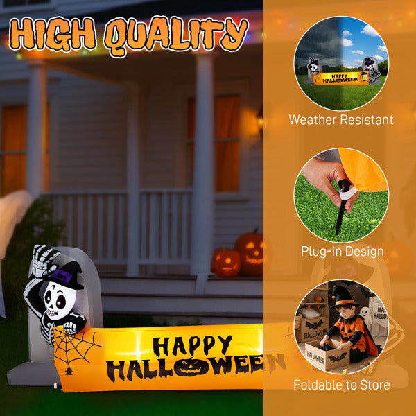 9.6FT Halloween Inflatable Skeleton Tombstone Banner with LEDs