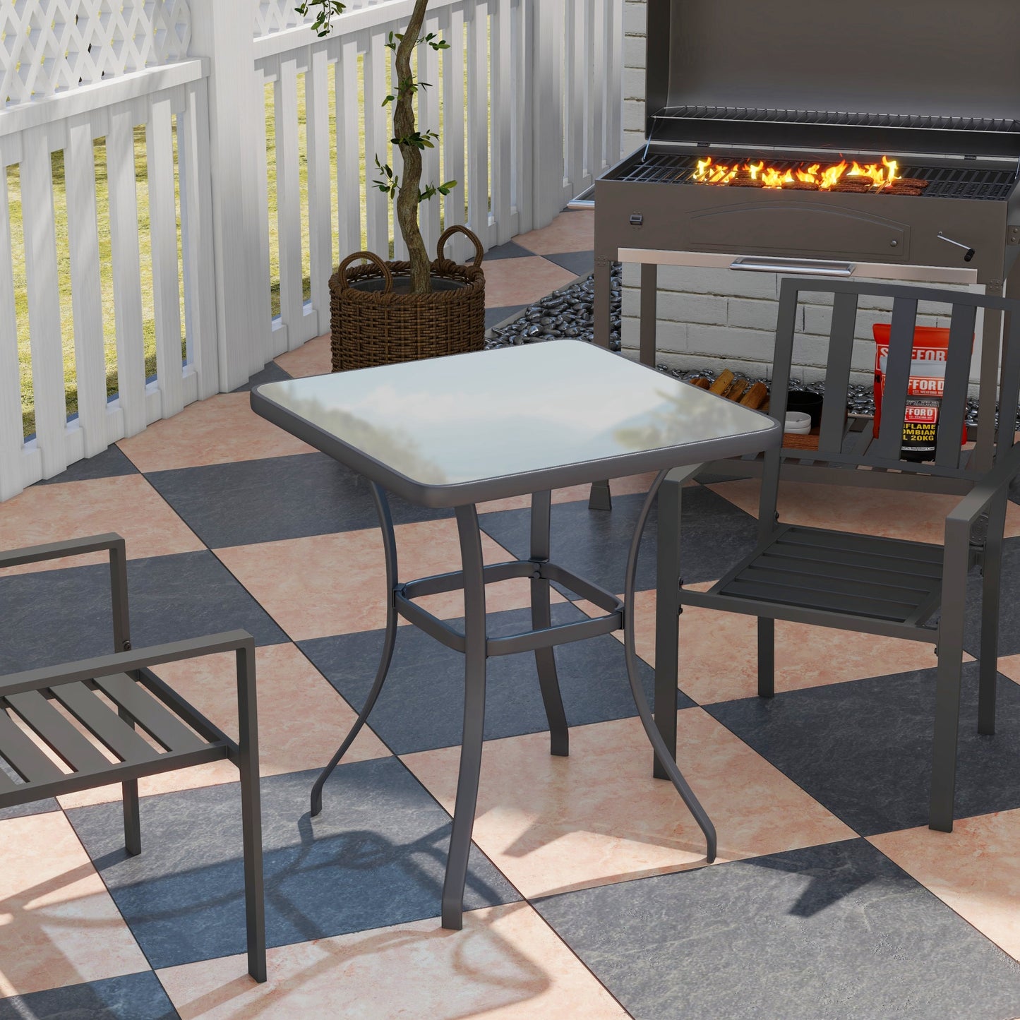 27" Square Bistro Table - Outdoor Dining with Tempered Glass Top