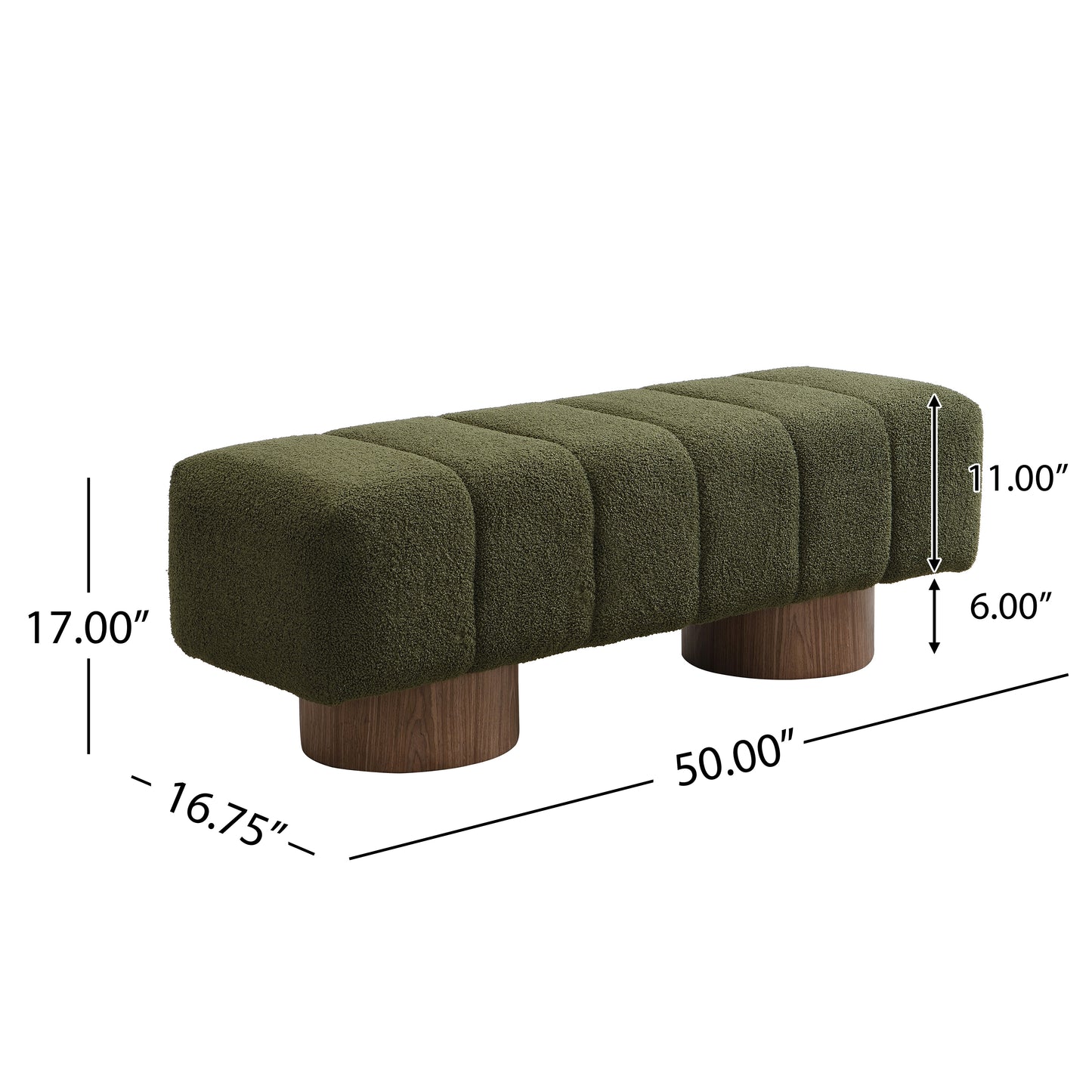Upholstered Dining Bench - Green Boucle Fabric, No Assembly