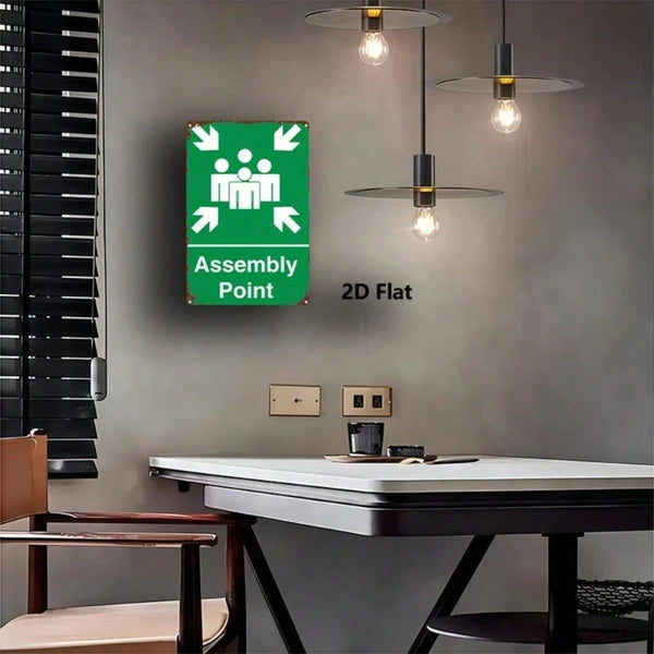 Emergency Assembly Point Sign - Metal Safety Indicator 8x12