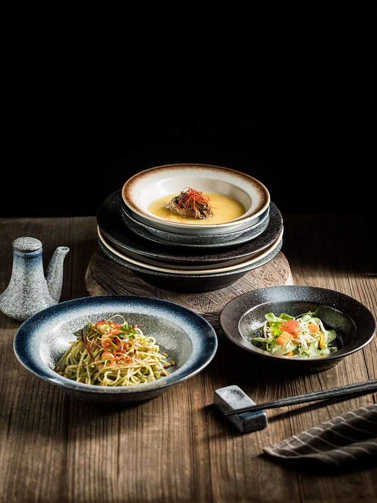 Ceramic Flat Plate with Straw Hat Design - Household Dinnerware Set