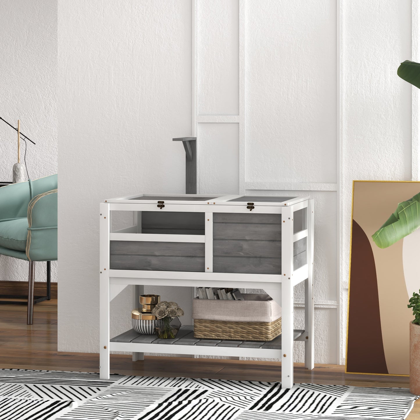 Indoor Tortoise Habitat with Shelf Storage and Weather Protection - Light Gray