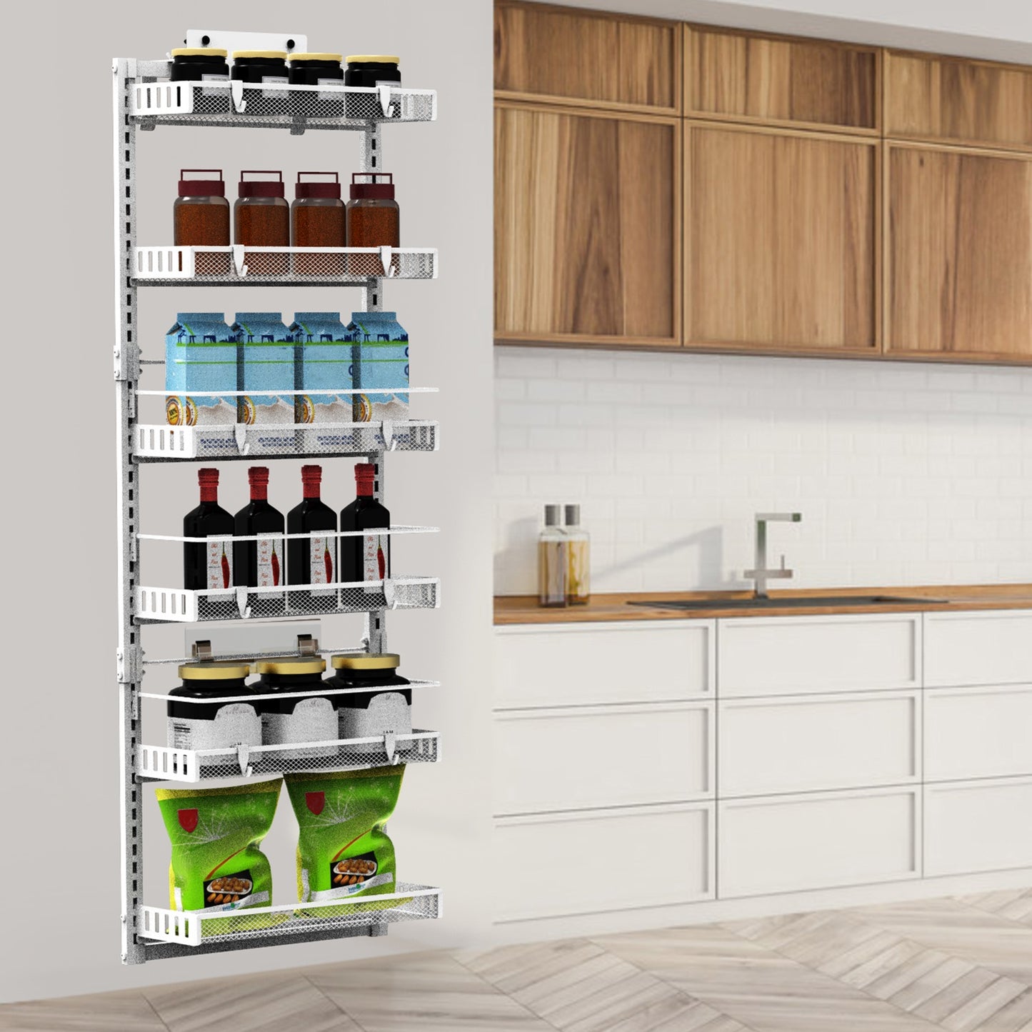 Black-White Options -- 1Pc Over The Door Pantry Organizer 6-Tier