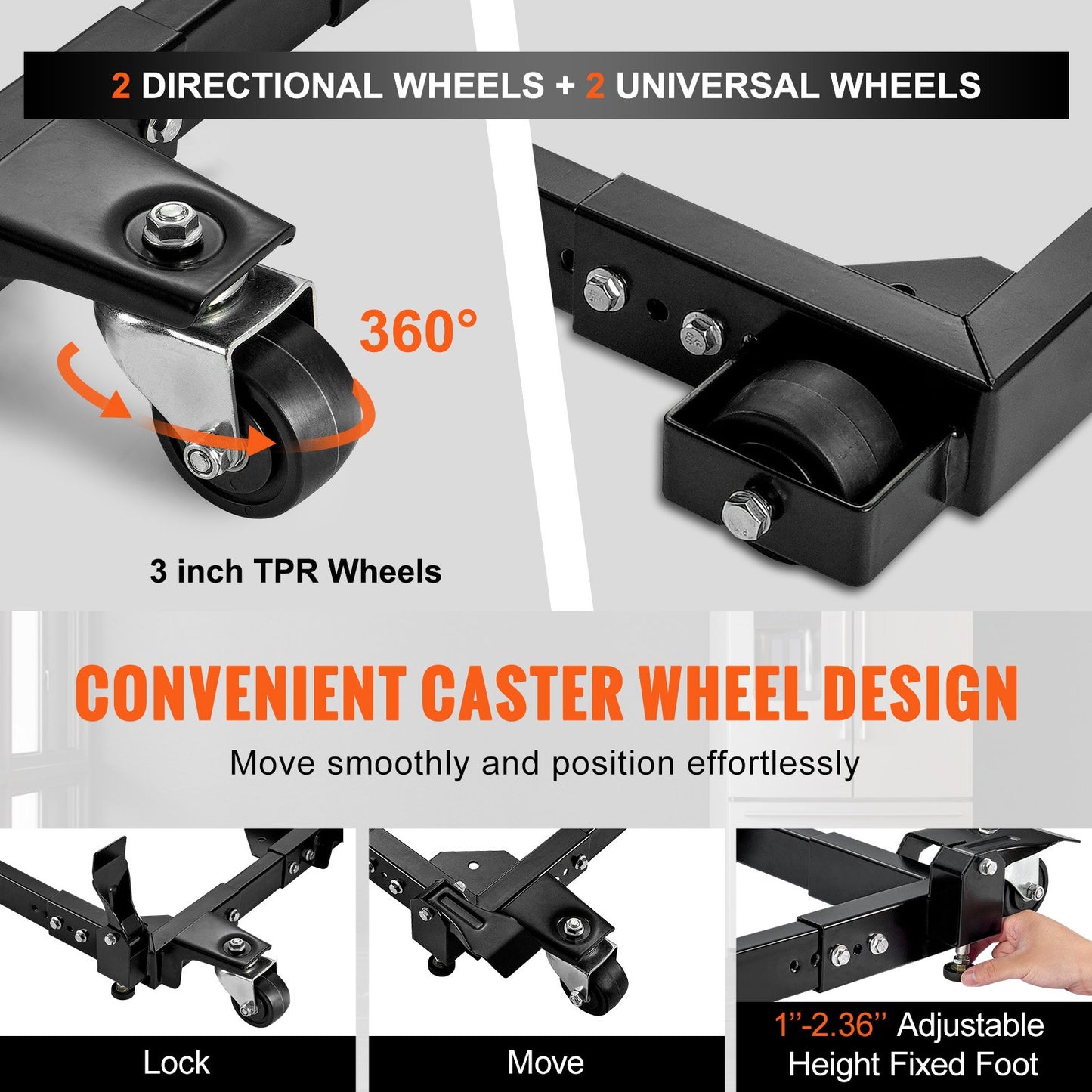 Heavy Duty Mobile Base Stand 1500Lb Capacity for Tools & Machines - Black