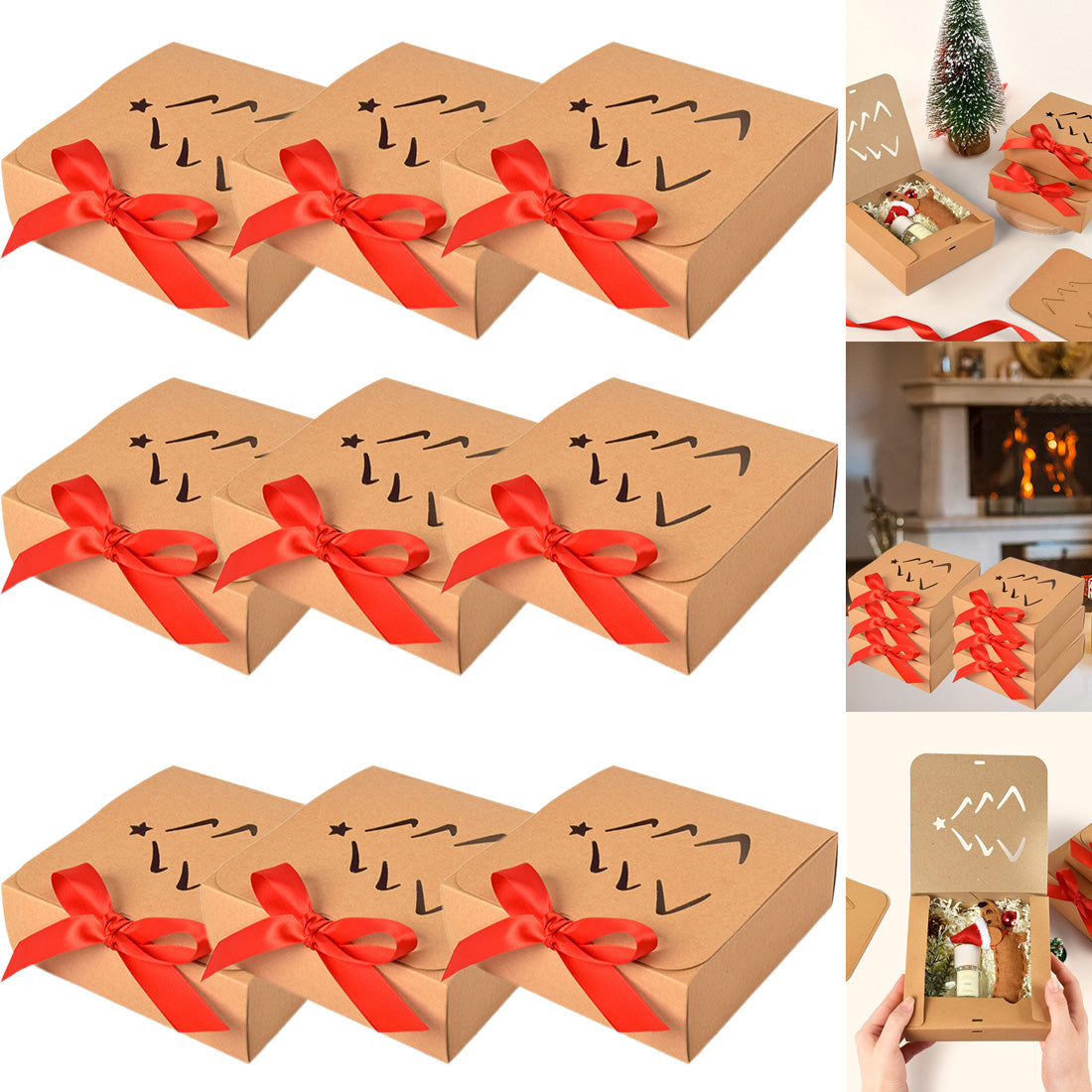 10 Pack Christmas Gift Boxes - Khaki Paper, 16x16cm