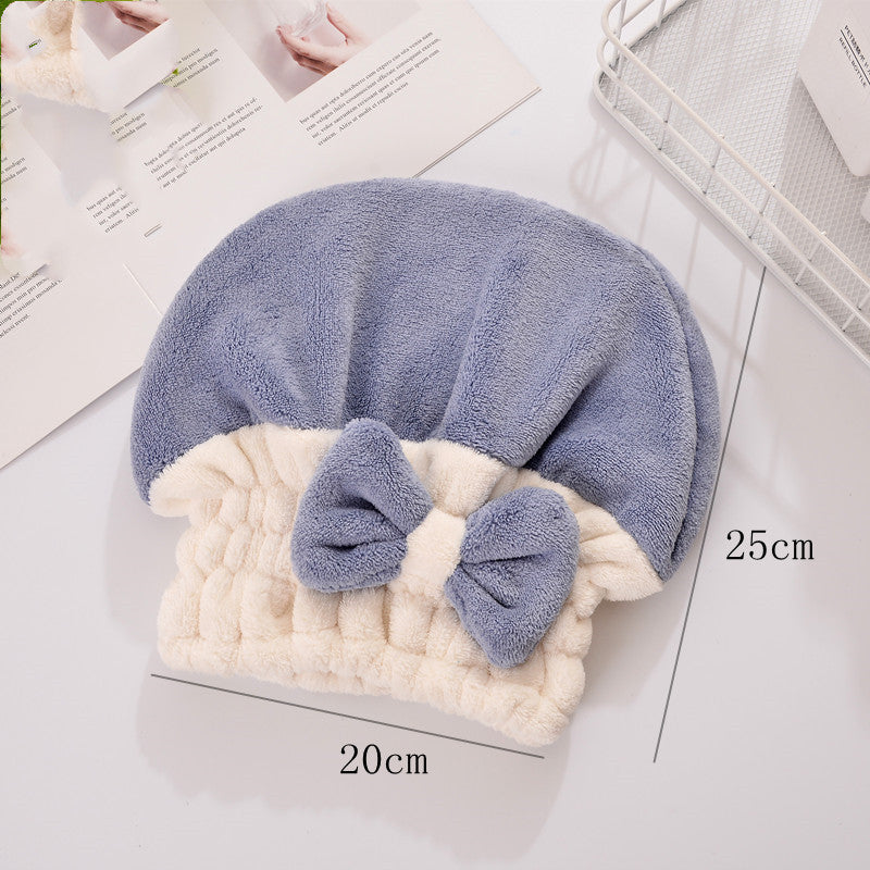 Absorbent Coral Velvet Hair Drying Cap with Bow for Hair Care and Styling