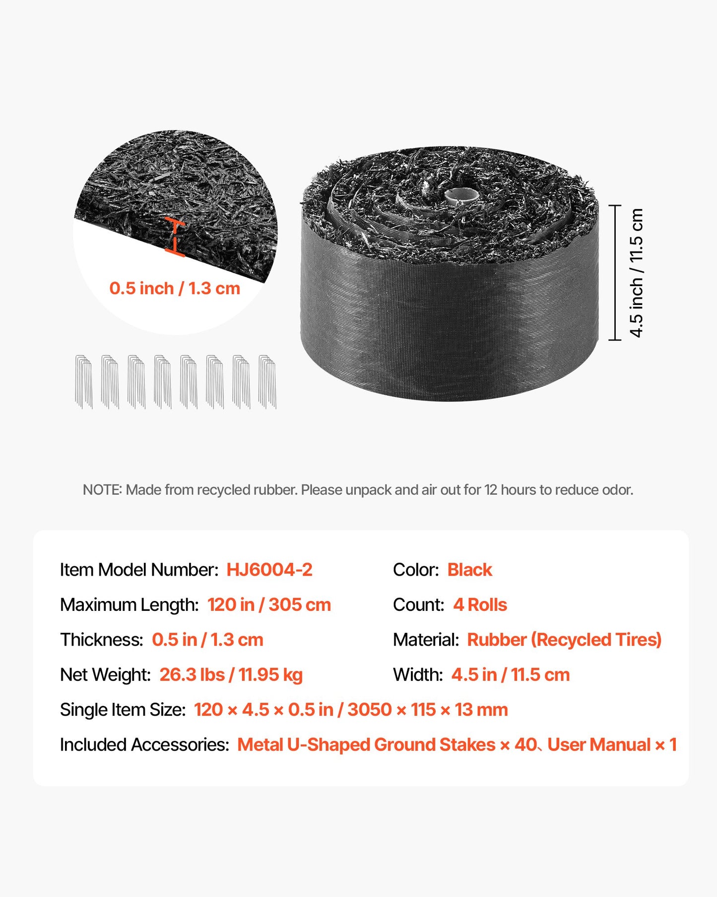 Recycled Rubber Mulch Mat Roll - Weed Barrier & Garden Edging, Black, 4 Rolls