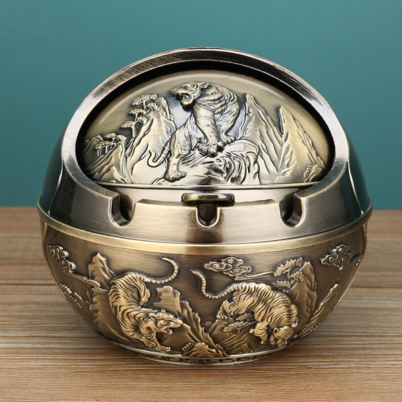 Decorative Ashtray with Anti-Fly Design - Retro Alloy Household Ornament